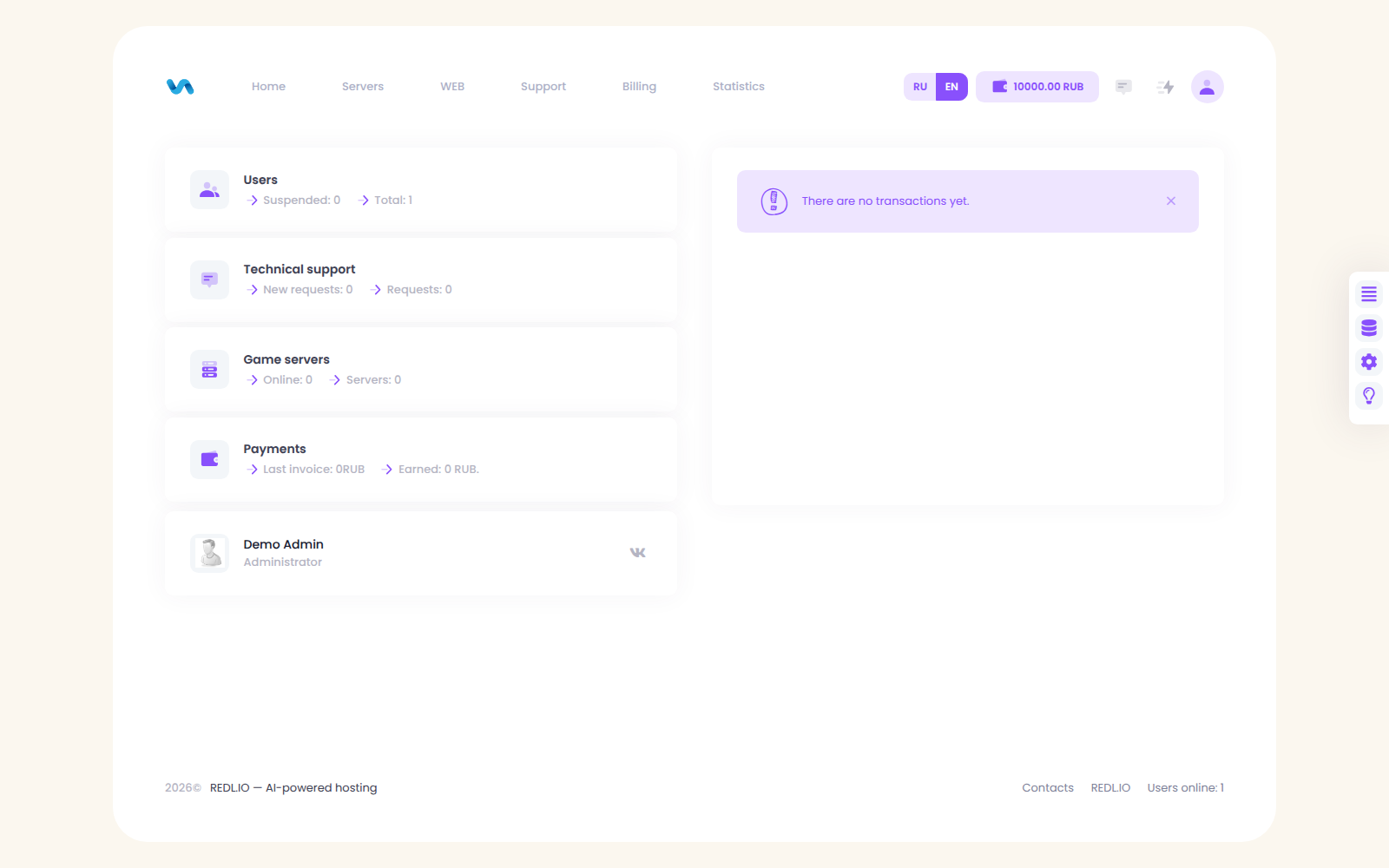 Admin dashboard