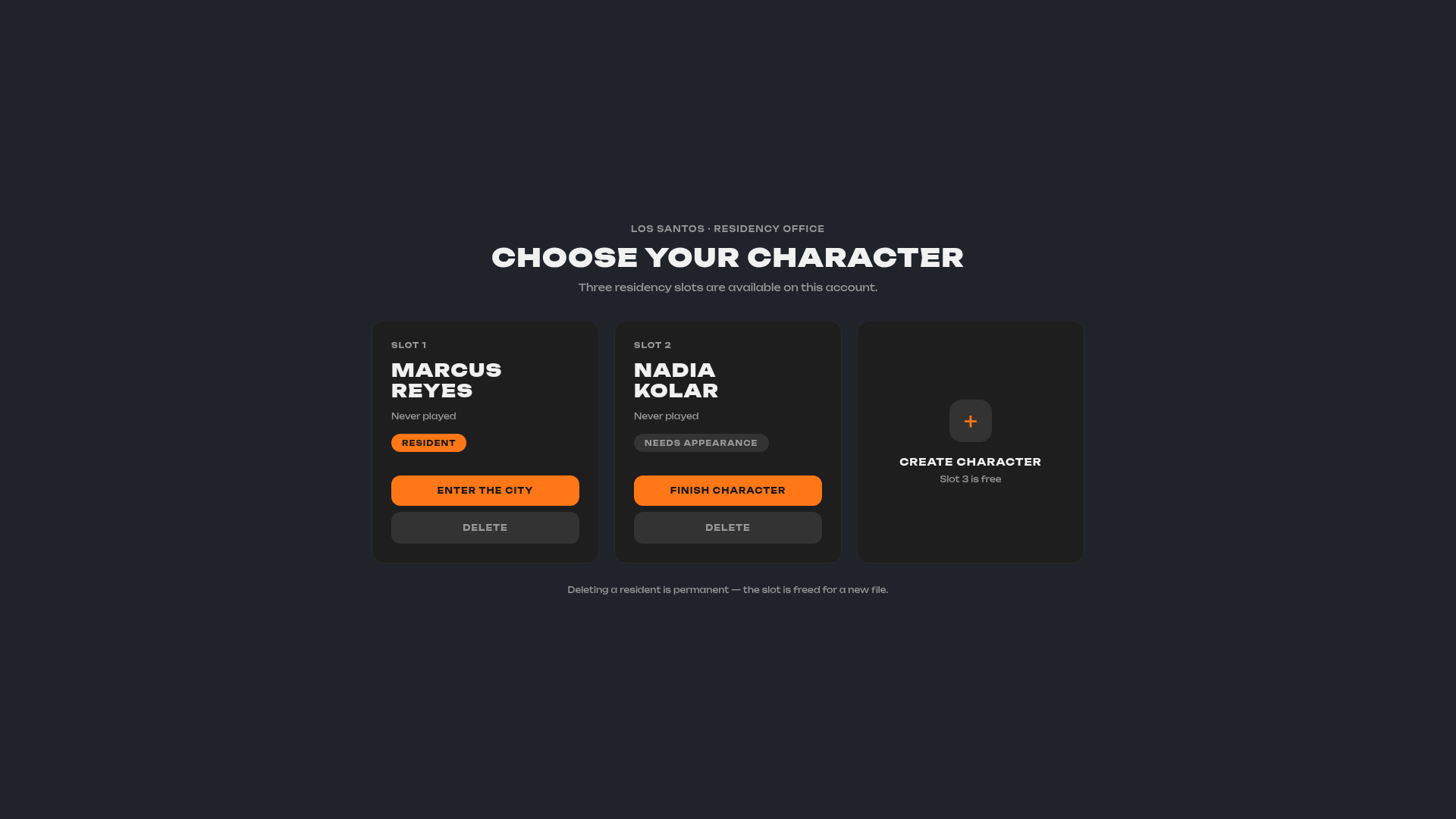 Character select